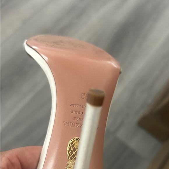 Aquazzura Cream Feathered Concerto Heels Sz 38 - Picture 10 of 16